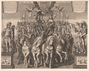 Ludwig XIII. und Anna von Österreich zusammen mit dem Dauphin und dem Herzog von Anjou in einer von vier Pferden gezogenen Kutsche