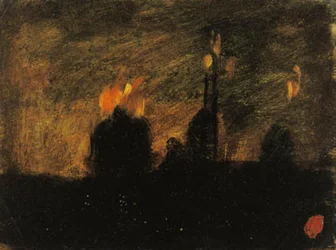 Nachtstimmung mit Bränden in St-Vast-là-haut bei Valenciennes