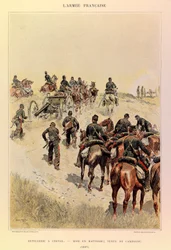 Typen und Uniformen der französischen Armee von Hauptmann Jules Richard, illustriert von Edouard Detaille: Artillerie zu Pferd; Batterien; Felddress 1887