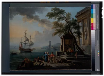 Türkische Händler in einem Mittelmeerhafen bei Sonnenaufgang