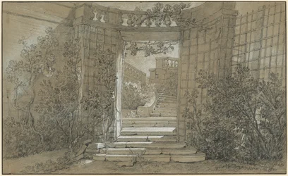Landschaft mit einer Treppe und einer Balustrade