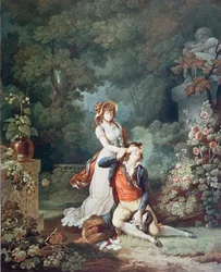 Der überraschte Liebhaber, graviert von Charles Melchior Descourtis