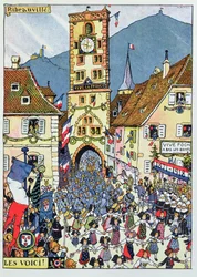 Einzug französischer Truppen in Ribeauville, Elsass