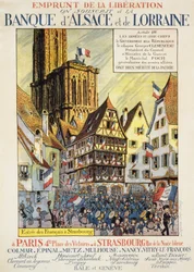 Darlehen der Befreiung: „Wir zeichnen bei der Bank von Elsass und Lothringen“ - Plakat, um 1918