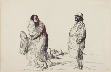 a) Es ist zu gefährlich in der Nähe Ihres Lazaretts (Vorderseite); b) Studie einer Mutter mit Kindern (Rückseite)