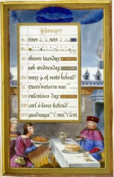Februar: Mahlzeitszene (Fische) - Faksimile der Stunden von Anne von Bretagne, von Jean Bourdichon