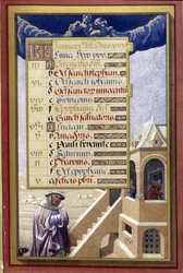 Januar: Haus im Winter (Wassermann) - Faksimile der Stunden von Anne von Bretagne, von Jean Bourdichon