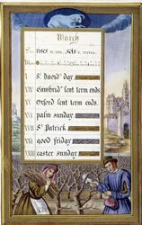 März: Baumschnitt (Widder) - Faksimile der Stunden der Anne von Bretagne, von Jean Bourdichon