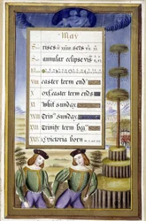 Mai: Maibaum (Zwillinge) - Faksimile der Stunden von Anne von Bretagne, von Jean Bourdichon