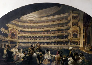 Das Publikum in einer Loge des Bolshoi-Theaters (Moskau, Russland)