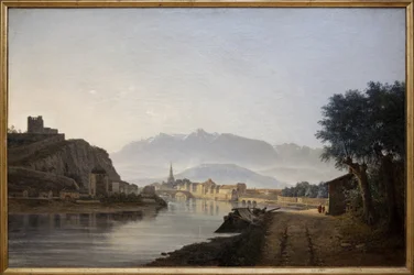 Ansicht von Grenoble vom Quai de la Graille aus. Ölgemälde von Jean Achard (1807-1884), 1837. Fotografie, KIM Youngtae, Grenoble, Musée de Grenoble