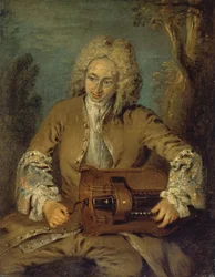 Mann spielt Drehleier