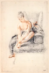 Junge nackte Frau, die einen Fuß in den Händen hält, 1716-18