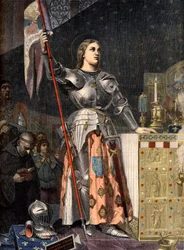 Porträt Jeanne d’Arcs (1412 - 1431) bei der Krönung Karls VII. (1429), Stich von Ingres - Jeanne d’Arc bei der Krönung Karls VII., Stich nach Ingres