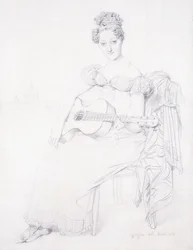 Porträt von Miss Elizabeth Keating, die ihre Gitarre spielt