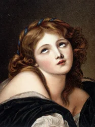 Faksimile von Greuzes Werk „Junges Mädchen, das nachdenkt“ - Postkarte