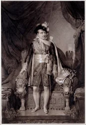 Porträt von Napoleon I. (1769-1821) in einem Hochzeitsanzug mit Marie Louise von Österreich (1791-1847) am 2.04.1810. Gravur nach einem Gemälde von Jean Baptiste Isabey (1767-1855) 1810 Napoleonic Museum, Ile d