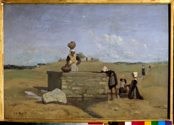 Bretonen an der Quelle, Dorf Batz. Gemälde von Camille Corot (1796-1875)