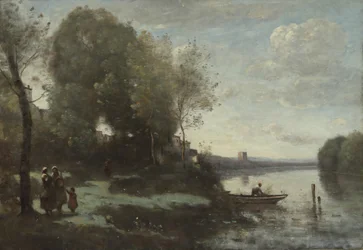 Fluss mit einem fernen Turm, 1865