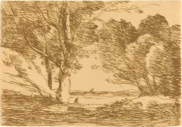 Turm am Horizont eines Sees