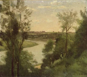 Ein Fluss von oben zwischen den Bäumen