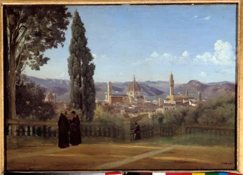 Blick auf Florenz aus den Boboli-Gärten. Gemälde von Camille Corot (1835)