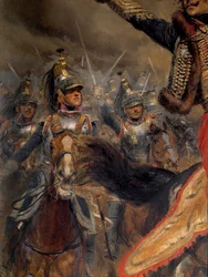 Napoleonischer Krieg: „Der letzte Angriff des Generals Antoine Charles Graf von Lasalle (1775-1809), der am 6. Juli bei Wagram fiel“