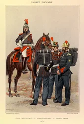 Typen und Uniformen der französischen Armee von Hauptmann Jules Richard, illustriert von Edouard Detaille: Republikanische Garde und Feuerwehrleute in großer Uniform 1887