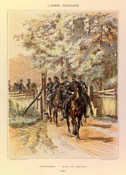 Typen und Uniformen der französischen Armee von Hauptmann Jules Richard, illustriert von Edouard Detaille: Gendarmerie in Felduniform, 1887