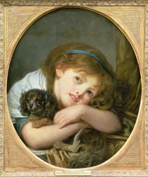 Ein Mädchen mit einem Haustierhund