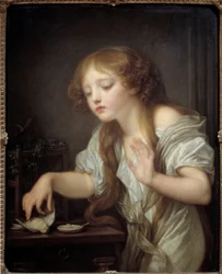 Junges Mädchen, das aus Angst, der Vogel sei tot, zögert, ihn zu berühren, oder Der tote Vogel, 1800, 0,68 x 0,55 m