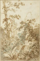 Capriccio mit Brunnen und spielenden Schwänen
