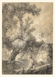 Hirte und Hirtin in einer bukolischen Landschaft