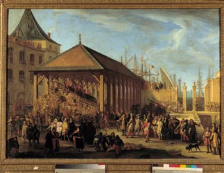 Jean Baptiste (Jean-Baptiste) Colbert (1651-1690) Marquis de Seignelay und Louis Victor (Louis-Victor) de Rochechouart, Herzog von Mortemart und Vivonne (1636-1688), General der Galeeren und Admiral der Levante-Marine, besuchen die Galeere Reale