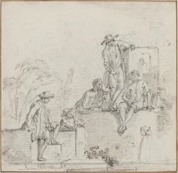 Figuren, die um einen Brunnen sitzen