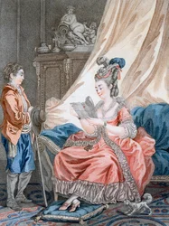 Die Willkommensnachricht, graviert von L. Marin, veröffentlicht von Vivares, London, ca. 1770-80