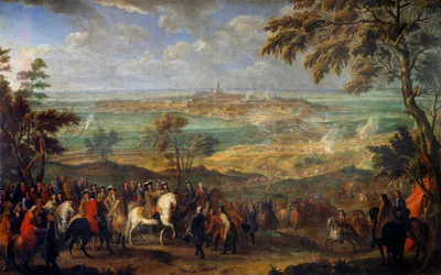 Krieg der Augsburger Liga (1689-1697): „Eroberung der Stadt Mons durch Ludwig XIV. (1638-1715) am 9.04.1691“. Gemälde von Jean Baptiste Martin der Ältere (1659-1735)