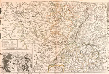 Karte des Gebiets um den Rhein (Deutschland, Schweiz, Frankreich)