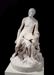 Francois-Marie Arouet genannt Voltaire nackt (1694-1778). Marmorskulptur von Jean-Baptiste Pigalle (1714-1785) 1776. Paris, Louvre