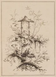 Tafel aus einem Set von Chinoiserie-Darstellungen