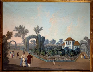 Ansicht der Gärten von Benfica in Lissabon 1785, Aquarell von Jean Pillement