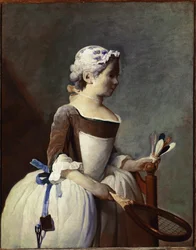 Mädchen mit Schläger und Federball, um 1737
