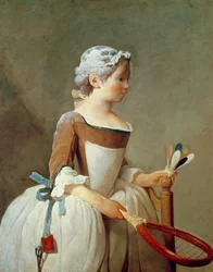 Mädchen mit Schläger und Federball, ca. 1740