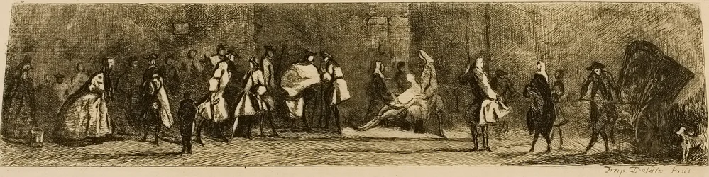 Das Schild des Chirurgen-Barbiers, graviert von Jules de Goncourt