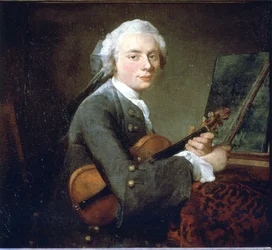 Der junge Mann mit der Violine, um 1738. Porträt von Charles Theodose Godefroy. Öl auf Leinwand von Jean Baptiste Simeon Chardin (1699 - 1789). Paris, Musée du Louvre