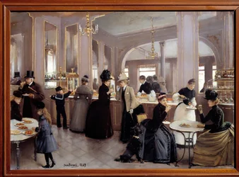 La passerie gloppe avenue des Champs-Élysées. Gemälde von Jean Béraud (1849 - 1935)