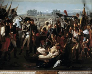 Tod von General Charles Antoine Desaix de Veygoux (1768-1800) in der Schlacht von Marengo am 14. Juni 1800 unter den Augen von Napoleon Bonaparte (1769-1821)