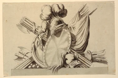 Entwurf für eine Trophäe mit militärischen Attributen