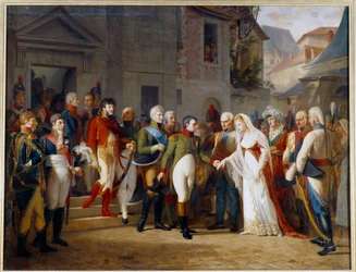 Napoleon I (1769-1821) empfängt Königin Louise von Preußen (1776 - 1810) in Tilsit am 6. Juli.