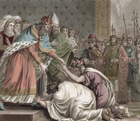 Karl der Große (742-814) empfängt die Botschafter des Kaisers des Ostens, graviert von Jean Baptiste Morret, 1789